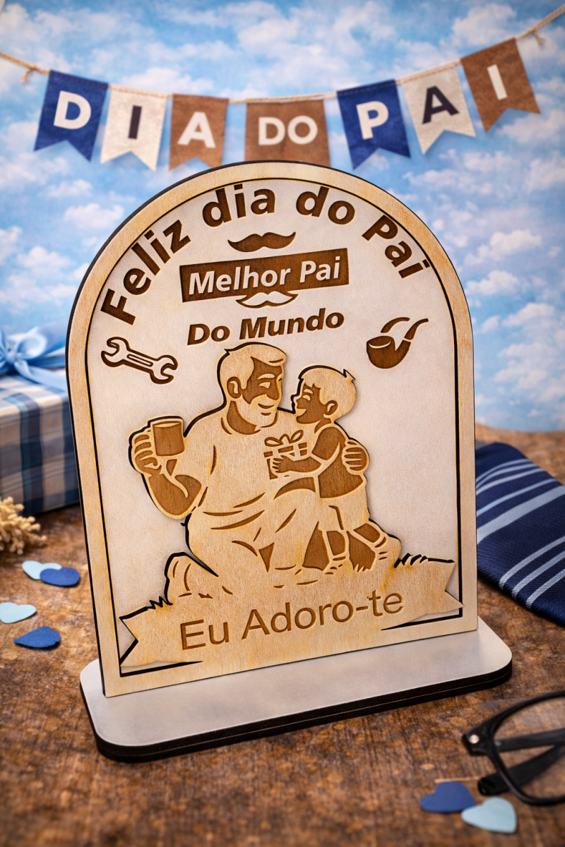 💙 Placa Decorativa em Madeira “Melhor Pai do Mundo” – Especial Dia do Pai