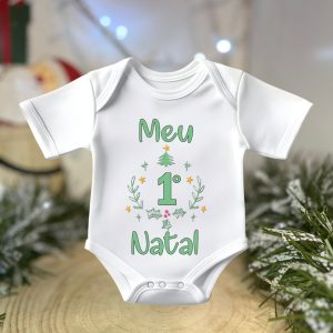 Body de Bebé “Meu 1º Natal” com Árvore e Detalhes Natalícios – Personalizado